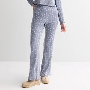 Pink Republic Pointelle Lounge Pants Blue & White Bows Patterned Pants